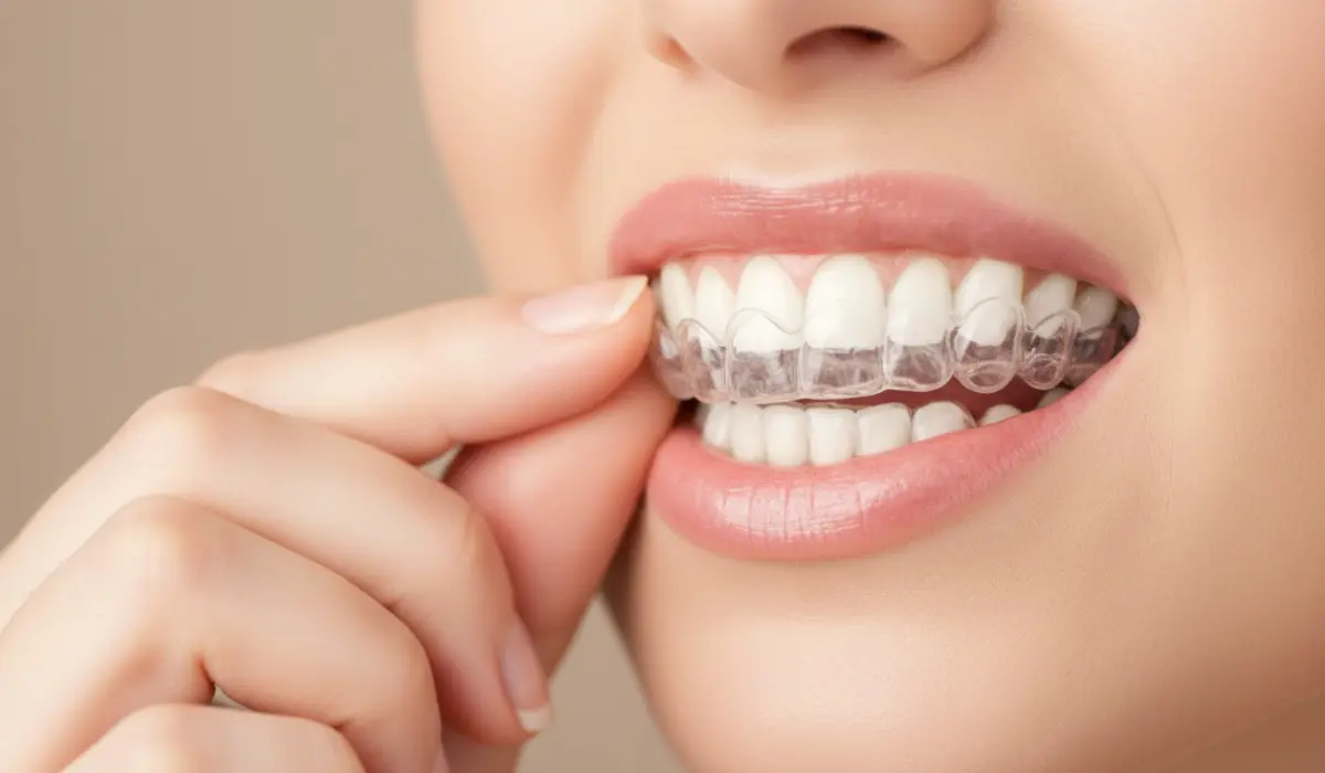 A close-up of a person removing clear aligners to discuss is Invisalign worth it for daily convenience and aesthetics.