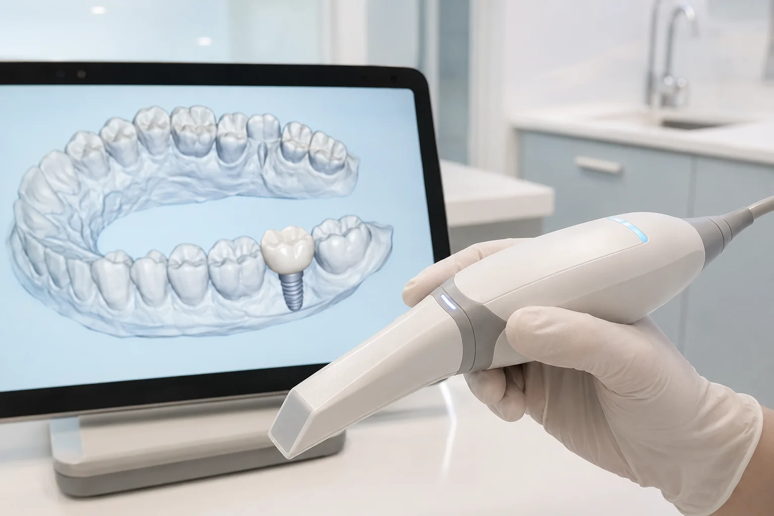 iTero Lumina 3D dental scanner used at a Queens orthodontist office to plan Invisalign treatment for a patient with a dental implant